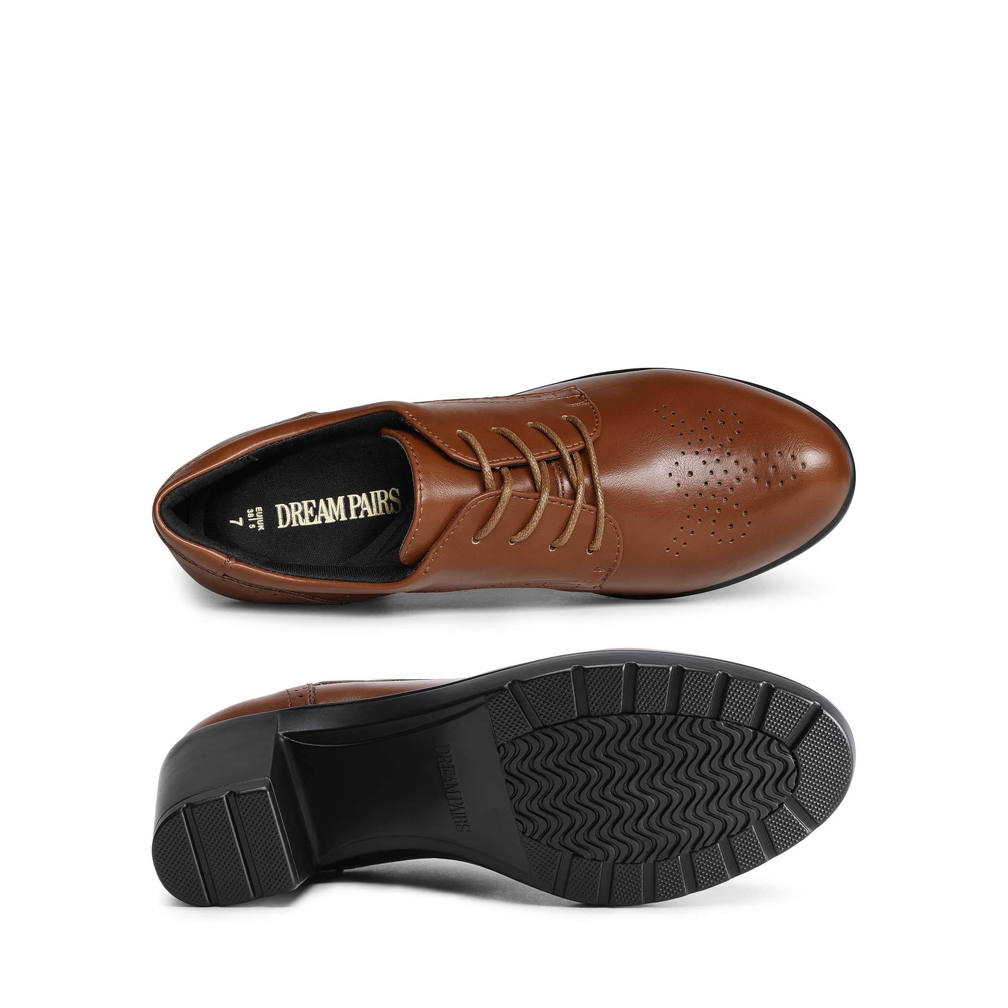 DREAM PAIRS Zapatos Oxford SDOX2303W con puntera puntiaguda y tacón alto y grueso para mujer, Marrón (Brown-pu), 41 EU