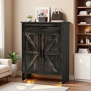 DWVO 6-Tier Shoe Cabinet with Doors & Drawer – Adjustable Shelves, Built-in Induction Strip for Hallway, Living Room(Rustic Oak)