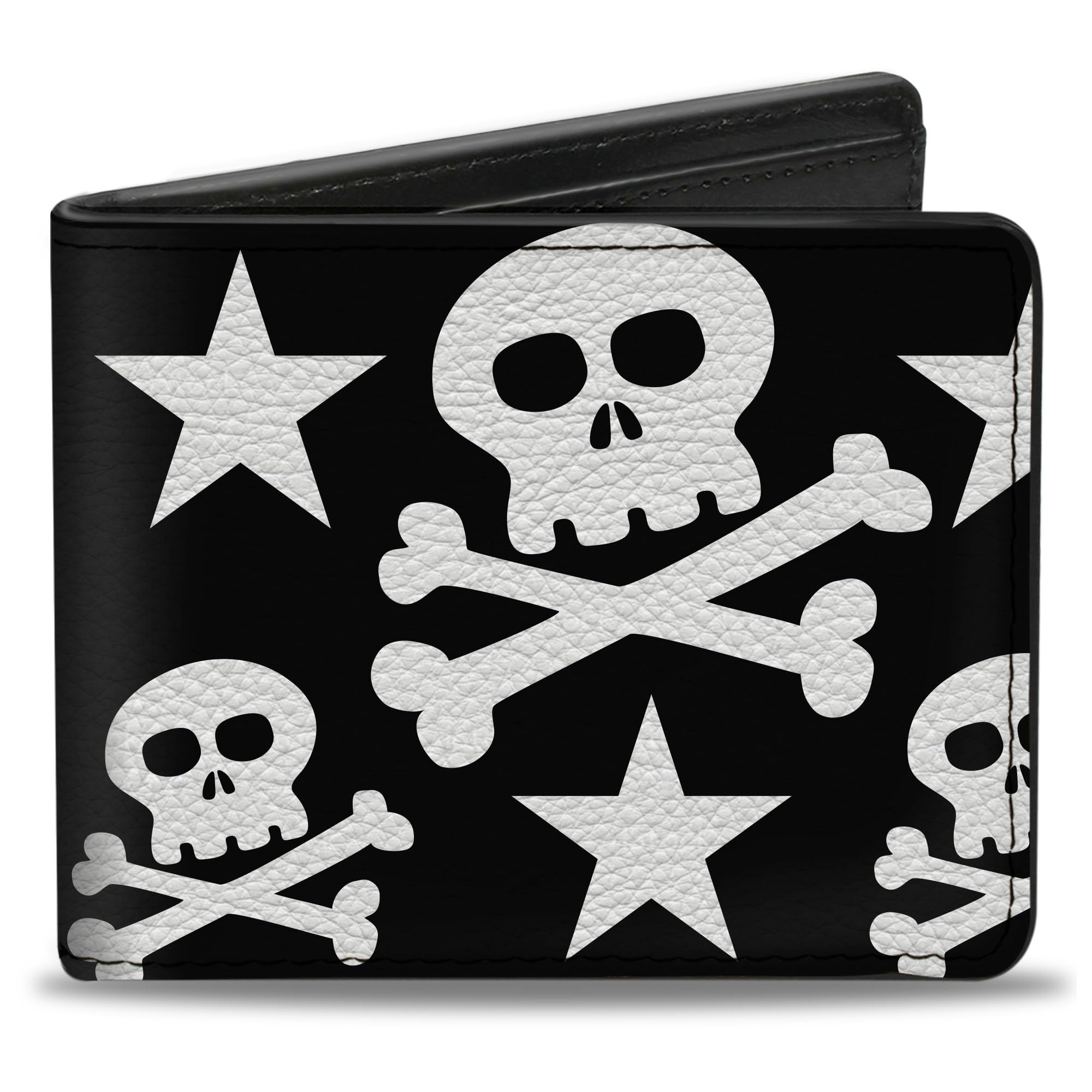 Buckle-Down Men's Wallet, Bifold, Skulls Stars Black White, Vegan Leather, Multi, 4.0