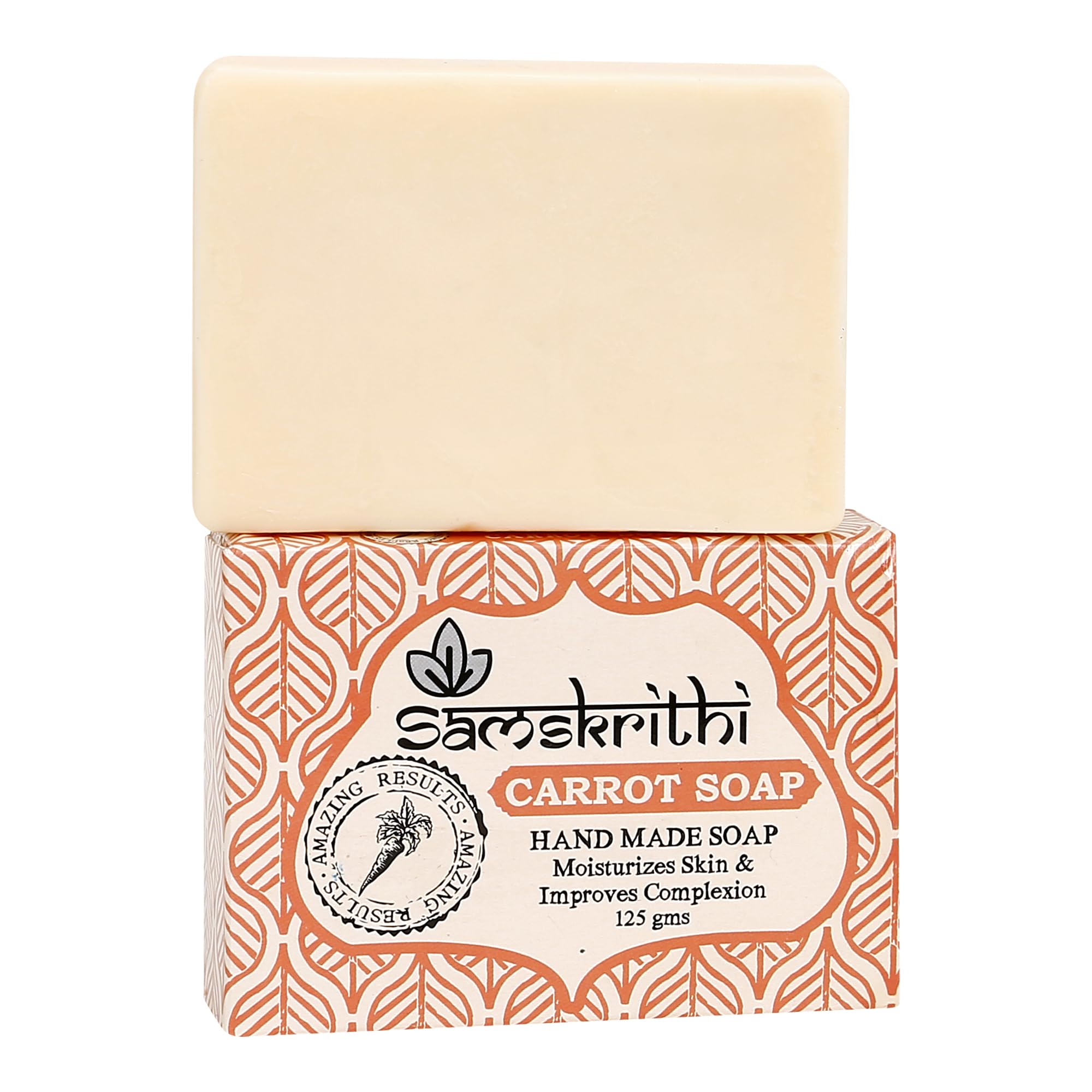 Samskrithi Naturals Orange Carrot Bathing Soap Bar - Handmade, 100% Pure & Natural with Goat Milk, Essential Oils, Exotic Herbs & Aroma, Pack of 1X125g | No Harsh Chemicals | Rich in Beta Carotene
