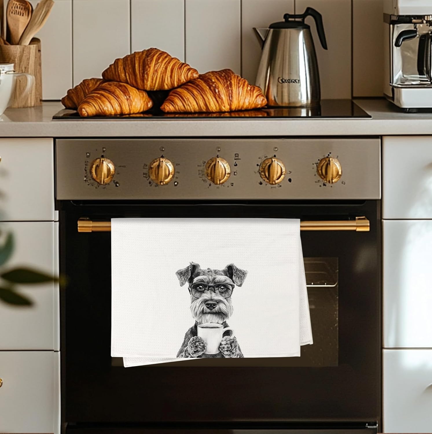 Funny Schnauzer Kitchen Towels, Schnauzer Gifts for Women Dish Tea Towels, Black and White Dog Lovers Owner Gifts Hand Towel for Kitchen, Coffee Bar Station Decor, 16x24 Inch - Image 3