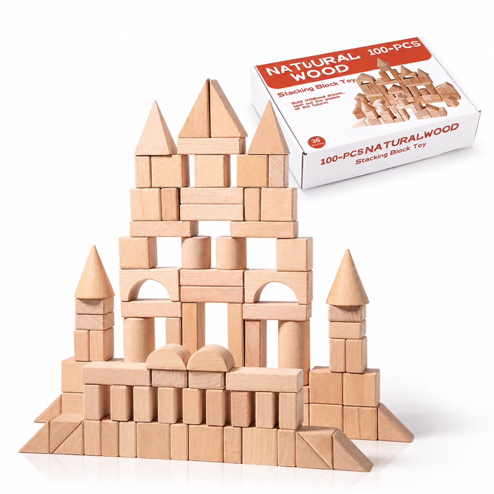 100Pcs Wooden Building Blocks, Kids Building Blocks For Toddlers 1‑3