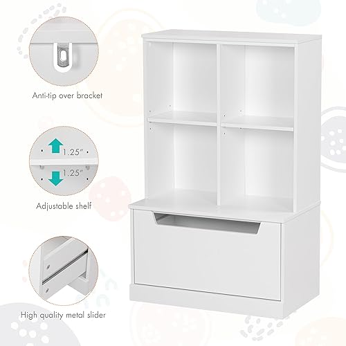 Miniatura 6 de UTEX Estantería para niños y organizador de almacenamiento de juguetes, estantería para niños pequeños con cubículos, estante de madera ajustable