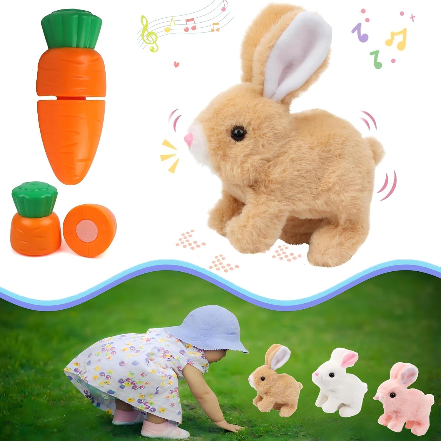 Bunny Stuffed Animal Plush, Interactive Electronic Pet Hopping Bunny Toy, Realistic Stuffed Bunny Rabbit for Kids (#Brown)