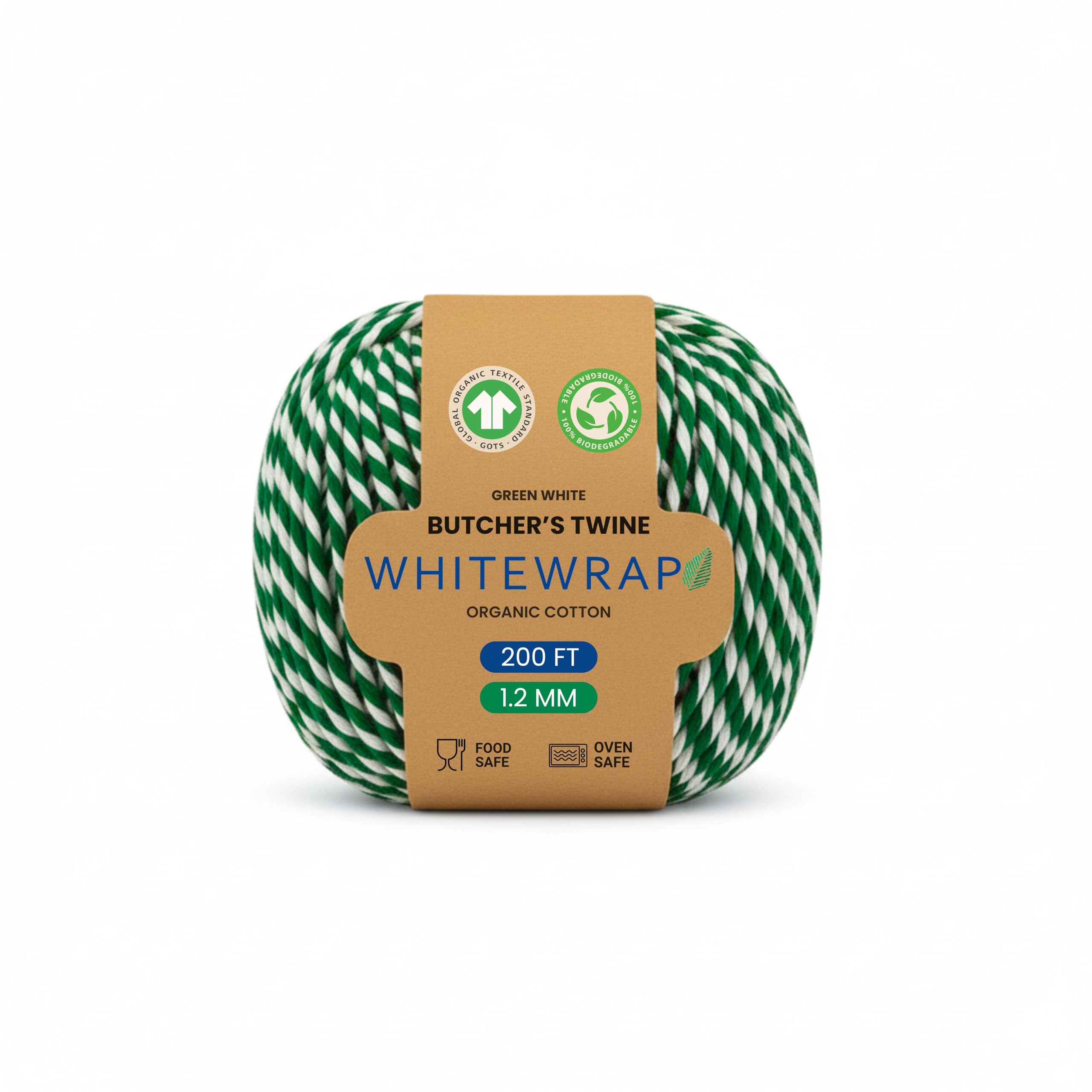 Green &amp; White Cotton Twine 200 Feet – Organic Baker’s Twine, Food Safe Butchers Twine, Gift Wrapping for Crafts, DIY Decor, Spring Packaging