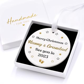 Nanny and Grandad Christmas Decoration From Baby Bump, I Can't Wait To Meet You, Bump's First Christmas Ornament, Pregnancy Announcement, With Gift Box