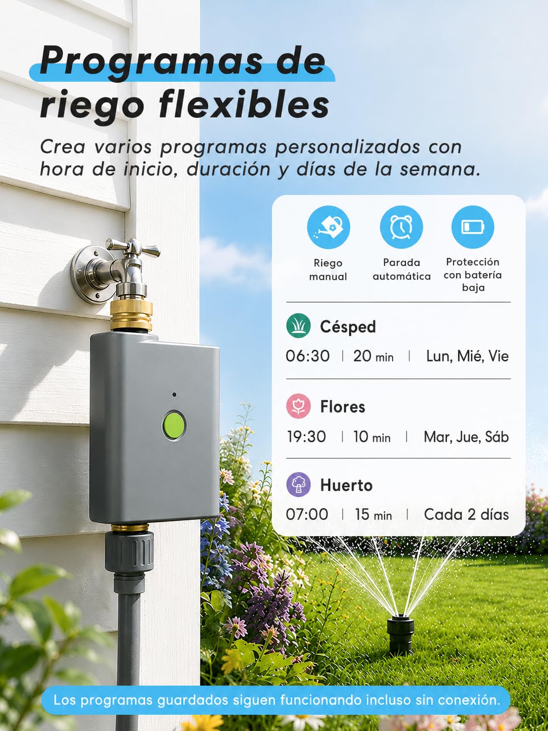 meross Programador Riego WiFi con Smart Hub, Temporizador de Riego Automático para Jardín, App y Control por Voz, Pausa por Lluvia, Consumo de Agua, Latón, IP65, Alexa, Google y Apple HomeKit, Gris