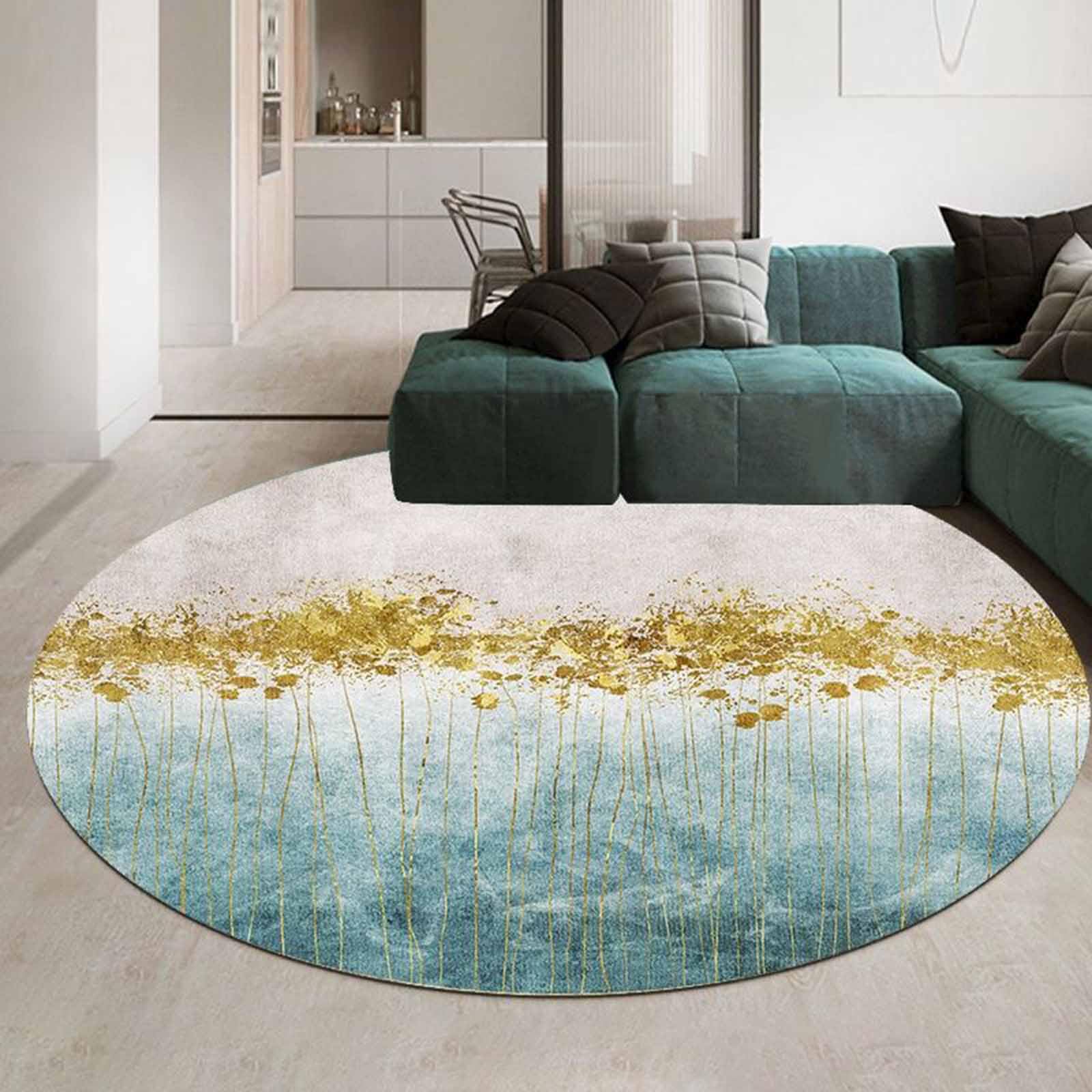 Alfombra peluda gris dorada moderna en círculo de 80cm para dormitorio y pasillo de hogar
