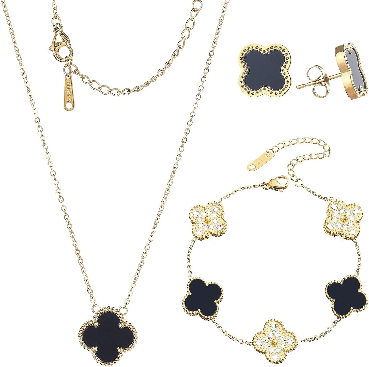 GenericLuxury Fashion Jewelry Lucky Ladies Shell Four Leaf Clover necklace set 18K Gold Plated Stainless Steel jewellery
