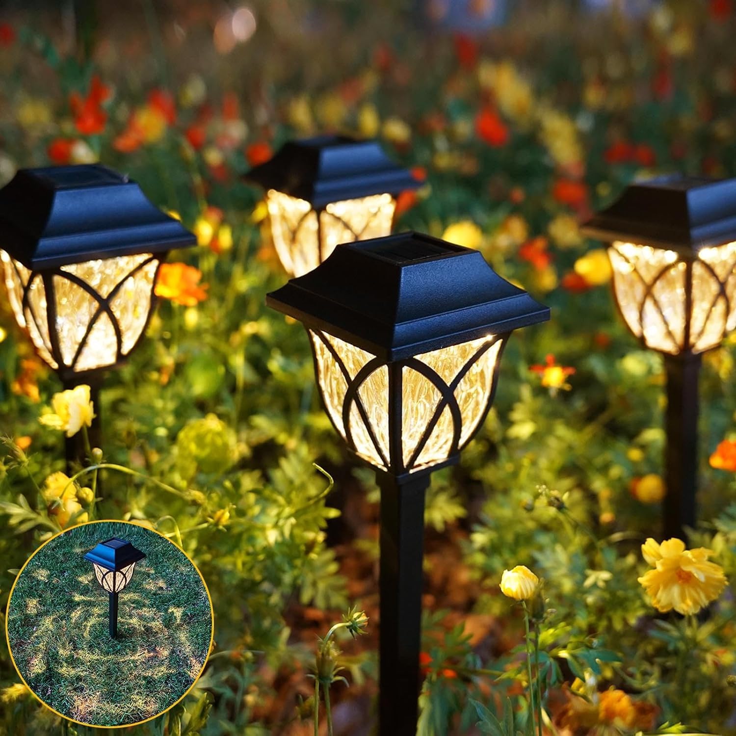 Solarize ® Solar Victorian Pathway Lights,6 Pack LED Ripple Lampshade Solar Garden Lights Outdoor,Waterproof Solar Powered Path Lights for Yard, Patio, Landscape, Walkway (Warm White) IP44