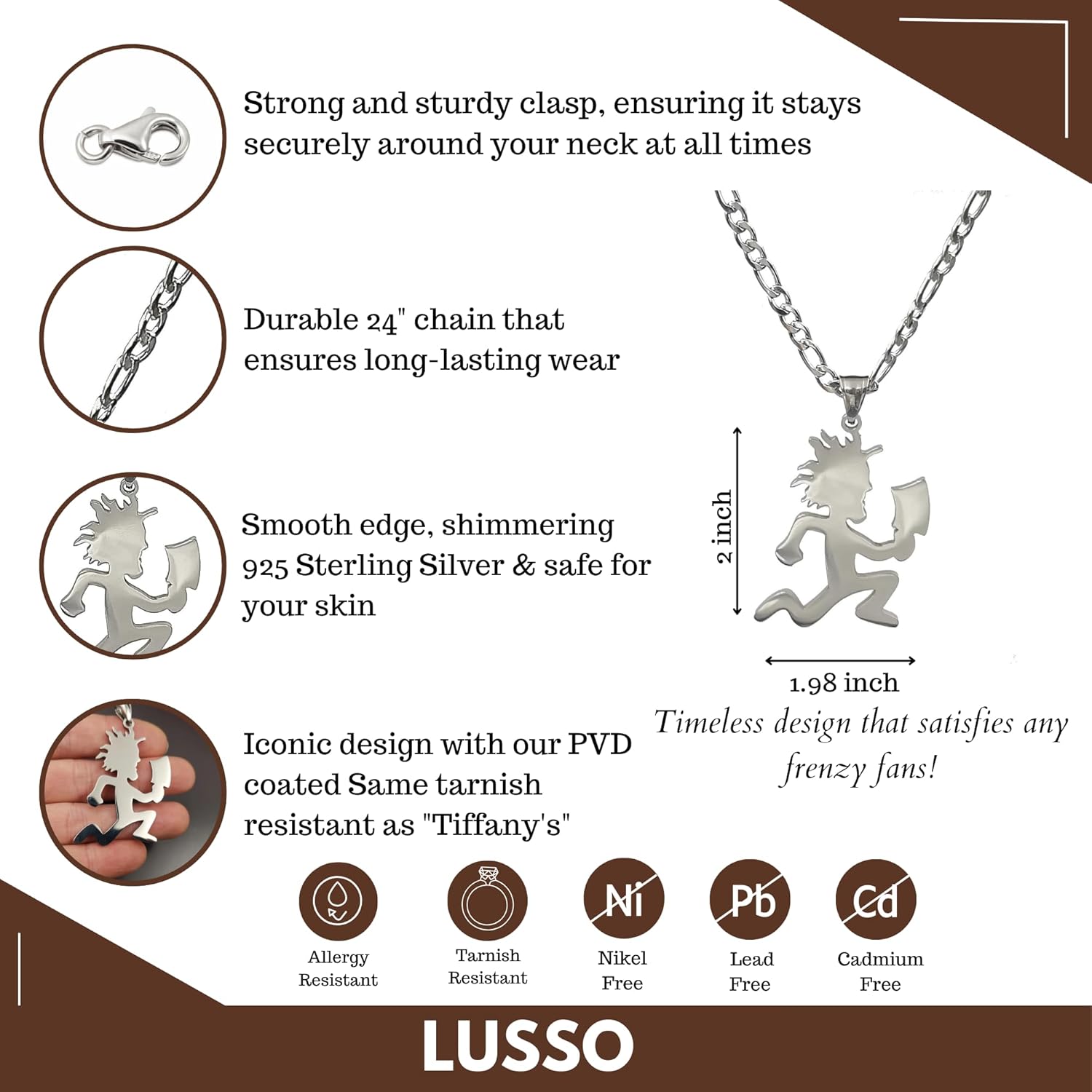 925 Sterling Silver Hatchetman Necklace Stainless Steel Hatchetman Pendant Charm High Polished Choose Chain Clown necklace hatchetman jewelry for Women and Men