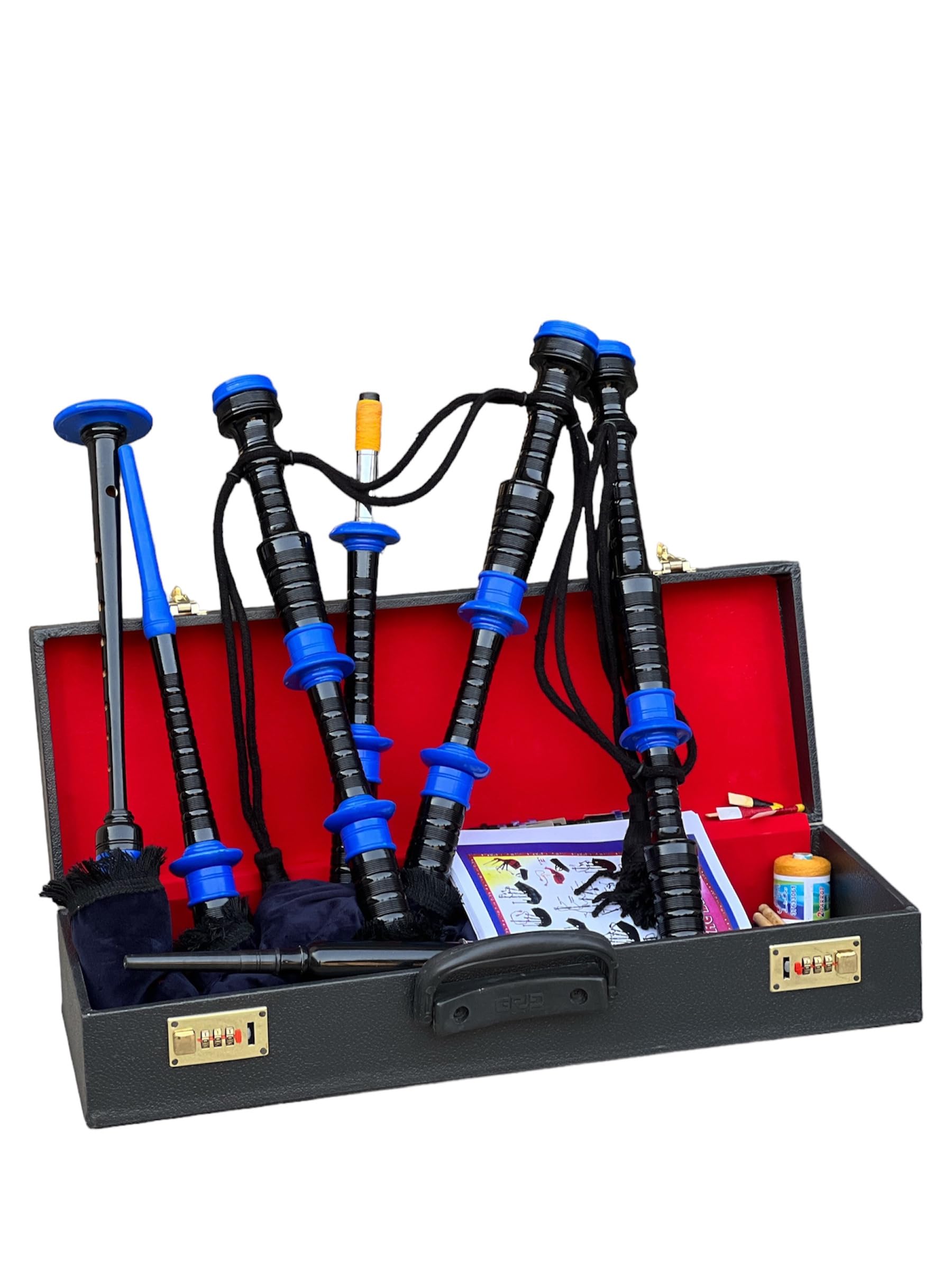 Cornamusa professionale in velluto blu con supporti in palissandro e custodia
