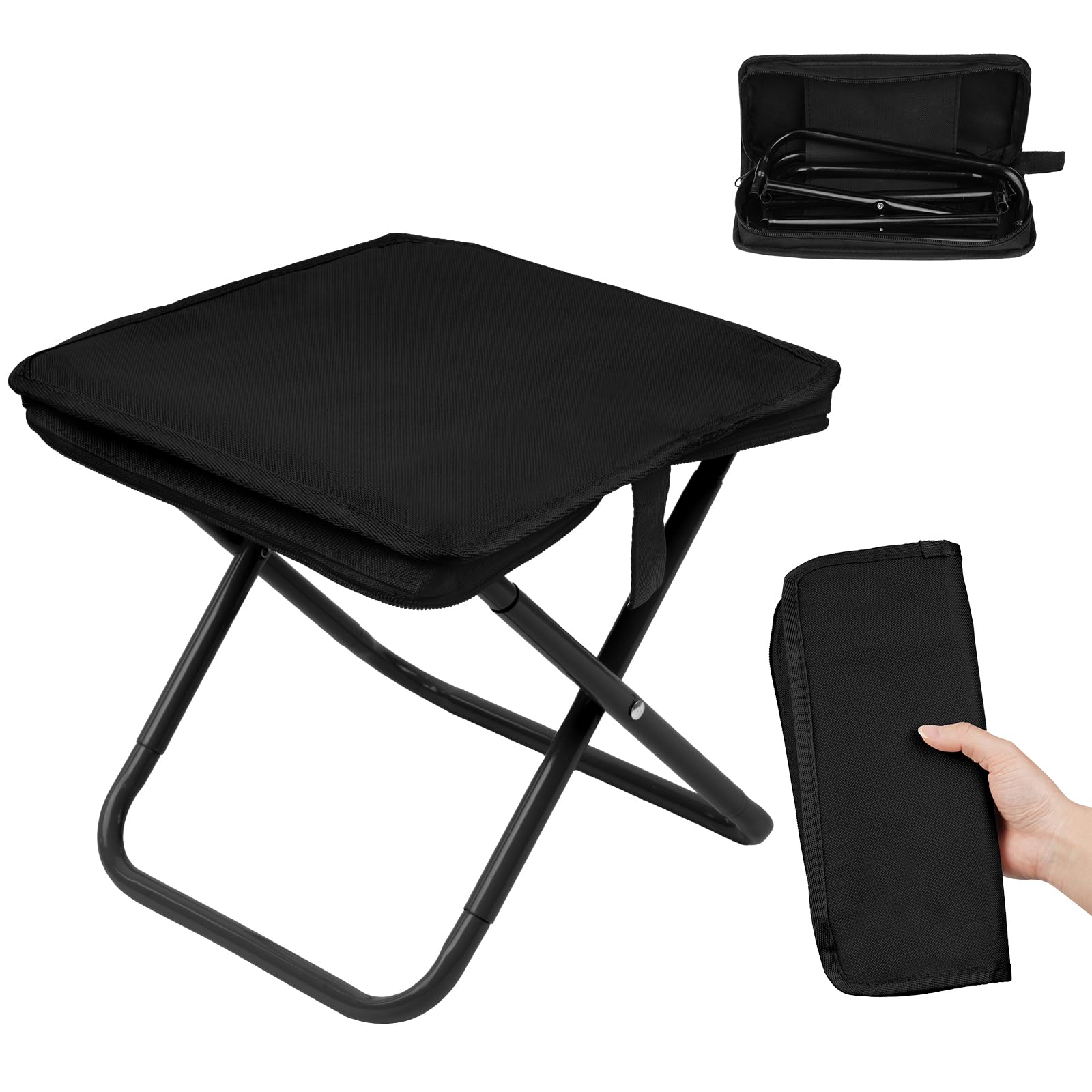 OFFCUP Taburete Plegable Portátil, Pequeño Taburete Plegable Caza para Exterior con Bolsa de Transporte, Mini Silla Plegable Camping para Acampar Senderismo Caza Picnic Viaje (Negro)