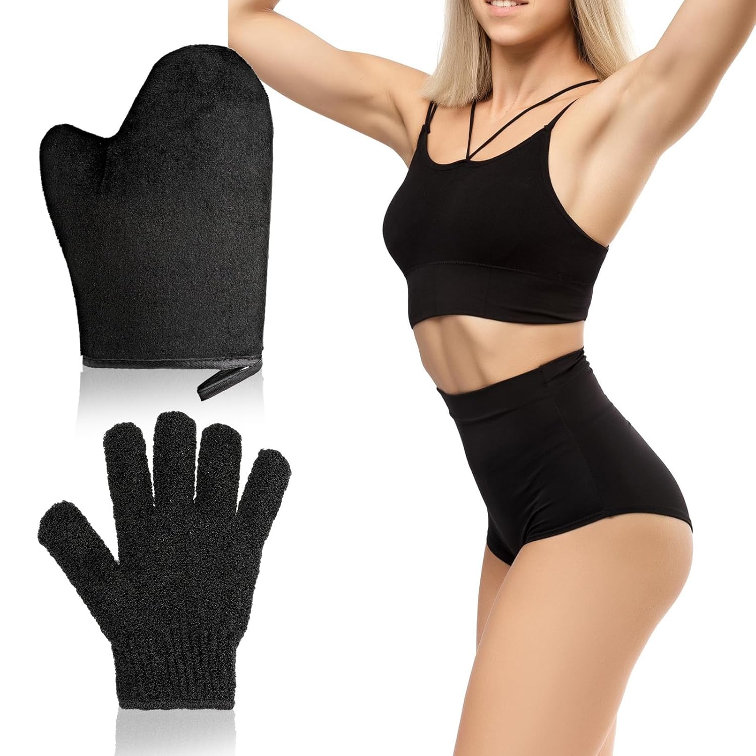 FNANJWQ Self Tanning Mitt Applicator Kit - 2 in 1 Streak-Free Natural Tanner Mitt, Double Sided Self Tan Applicator for Apply Tanning Lotion, Mousse, Sunscreen 2-Pcs