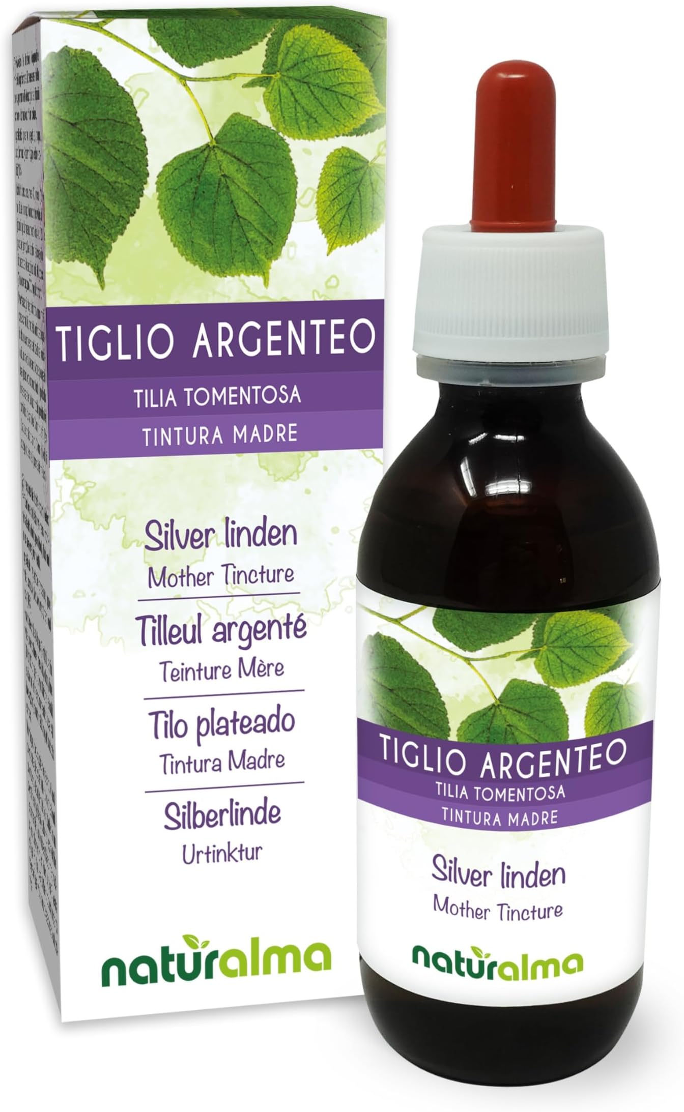 Silver Linden (Tilia tomentosa) Flowers and bracts (Leaves) Alcohol-Free Mother Tincture Naturalma - Liquid Extract Drops 120 ml - Food Supplement - Vegan