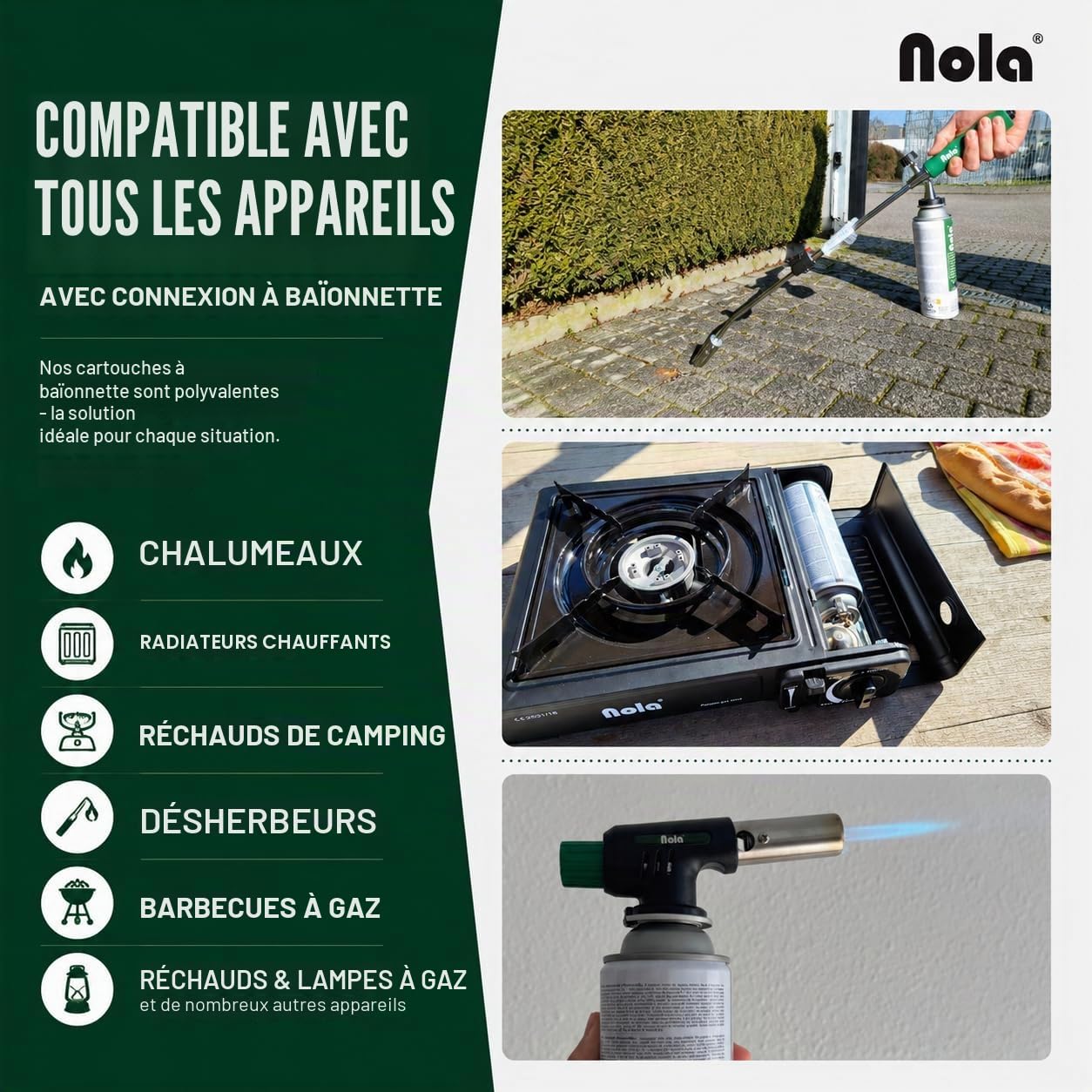 NOLA Lot de 8 cartouches de gaz butane - 227 g - Avec valve (baïonnette) - Cartouches de gaz universelles pour réchaud de camping, chauffage au gaz, désherbeur et appareils d'extérieur - Article 707
