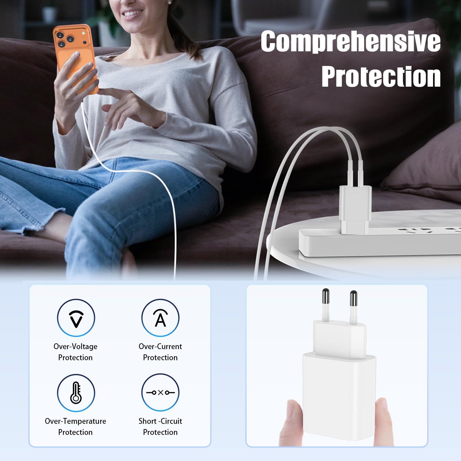 45W USB C Chargeur Rapide pour iPhone 17 16 15 Pro Max,2-Port Chargeur Usbc Apple avec 1M+2M Câble USB C pour iPhone 17 16 15 Pro /17 Air/17E/15 16 Plus/iPadPro/Samsung Galaxy S25/S24/S23 Ultra-Blanc