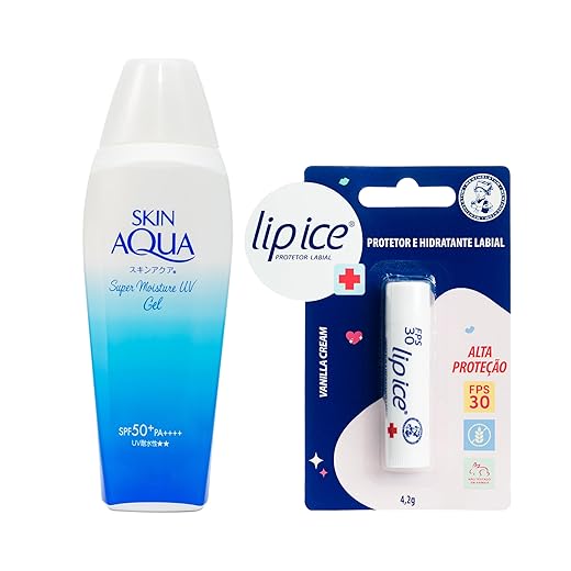 Skin Aqua Kit Protetor Solar Facial Super Moisture Gel FPS50 165g + Protetor Labial Lip Ice Alta proteção FPS30