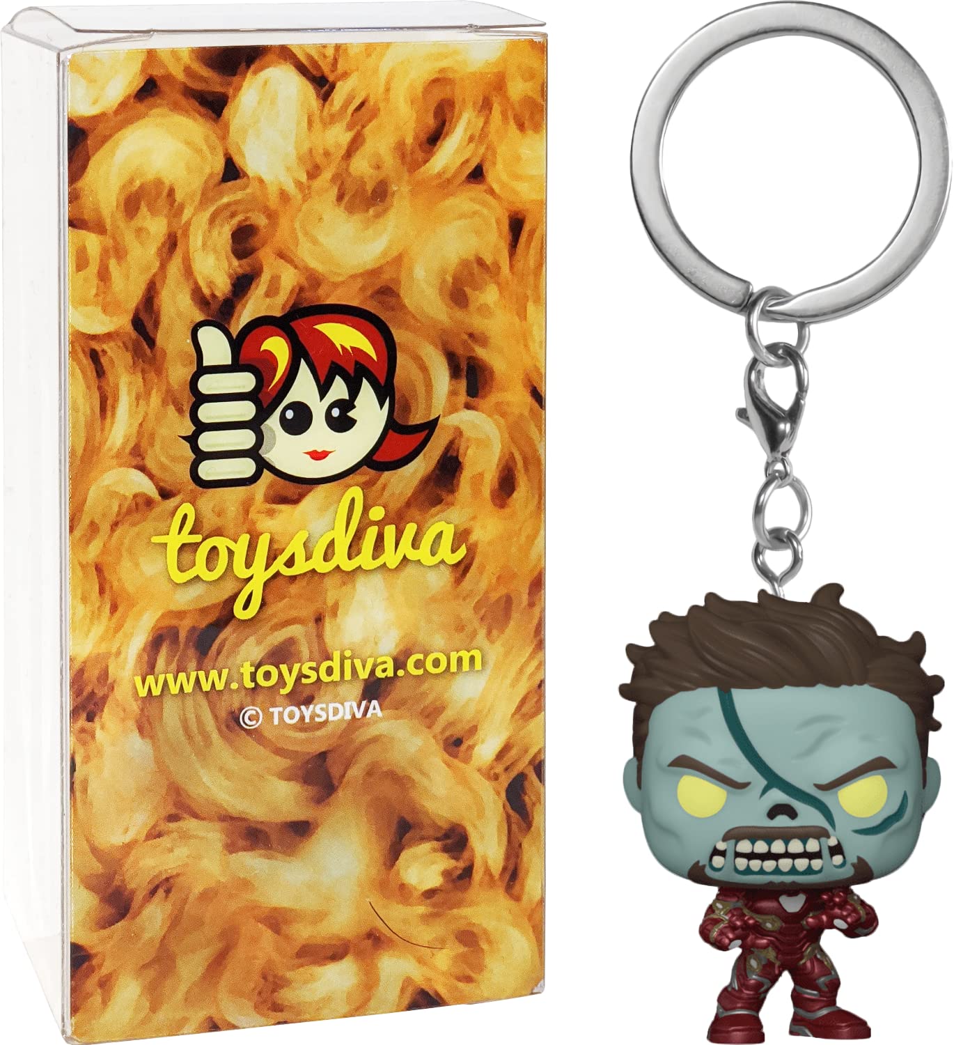 Zombie I r o n Man: Pocket P o p ! Mini-Figural K e y c h a i n Bundle with 1 Compatible 'ToysDiva' Graphic Protector (57400 - B)