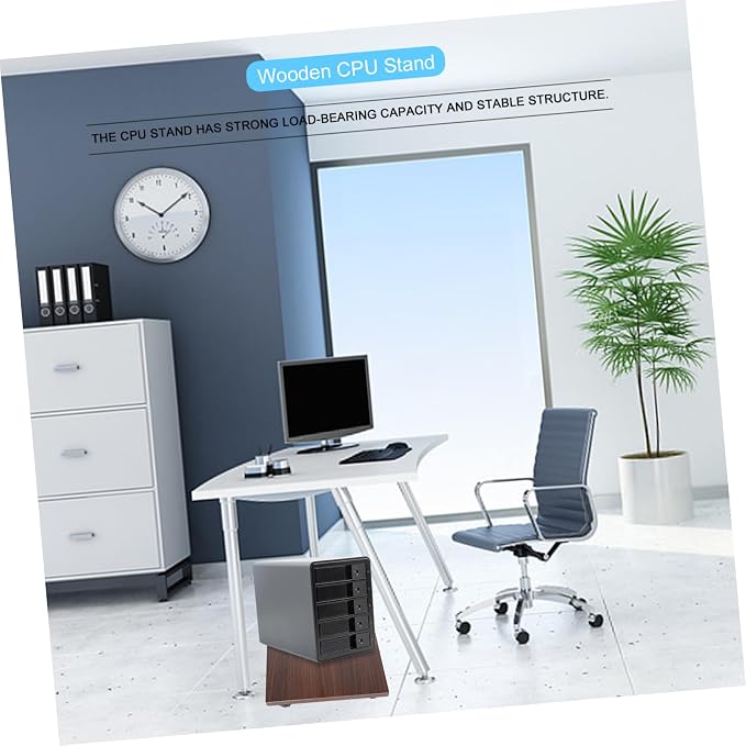 Soporte móvil de madera para CPU con ruedas negro miniatura 3