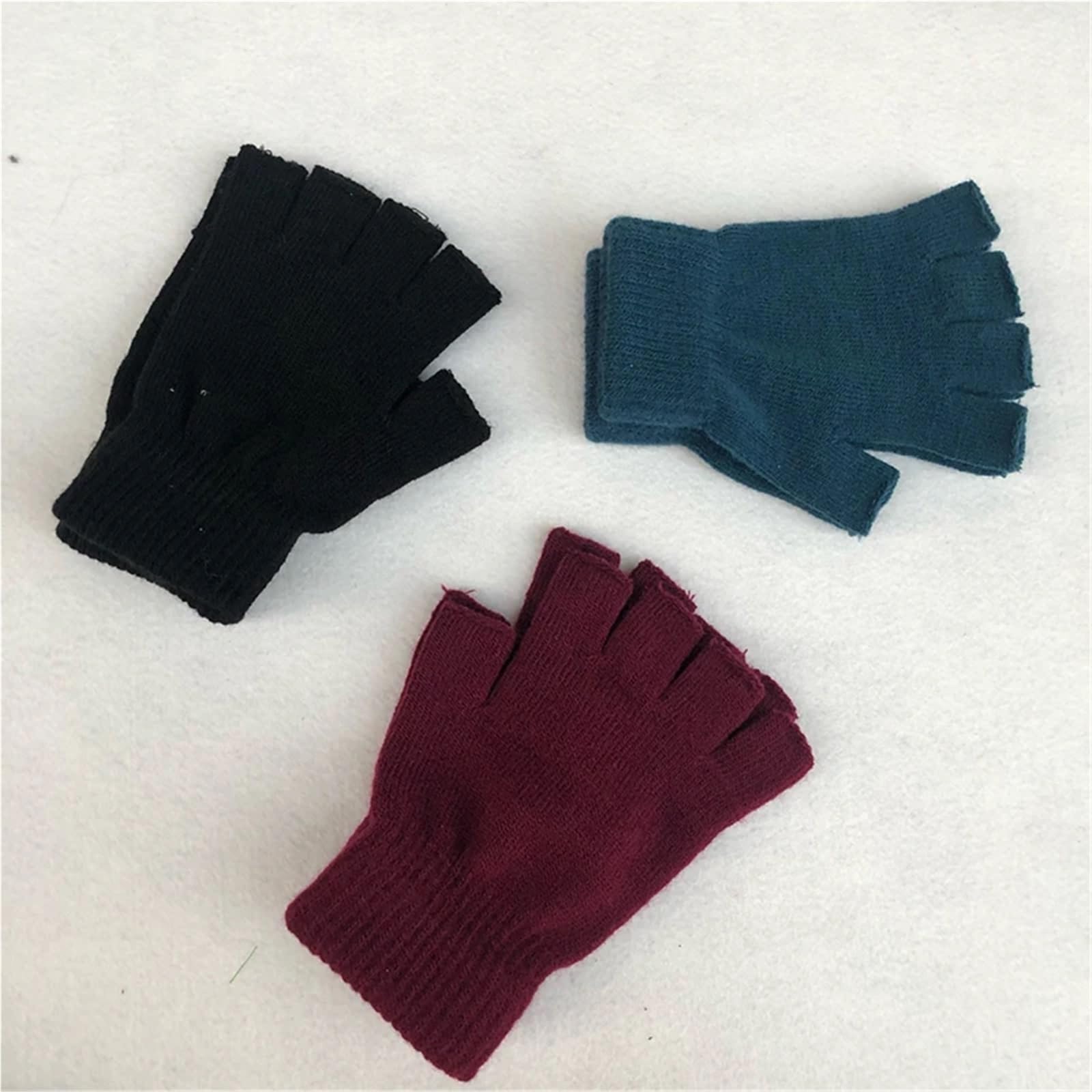 3 pares de guantes sin dedos medio dedo invierno Unisex for exteriores cortos cálidos punto for hombres y mujeres elásticos cómodos Para Correr, Ciclismo, Conducir