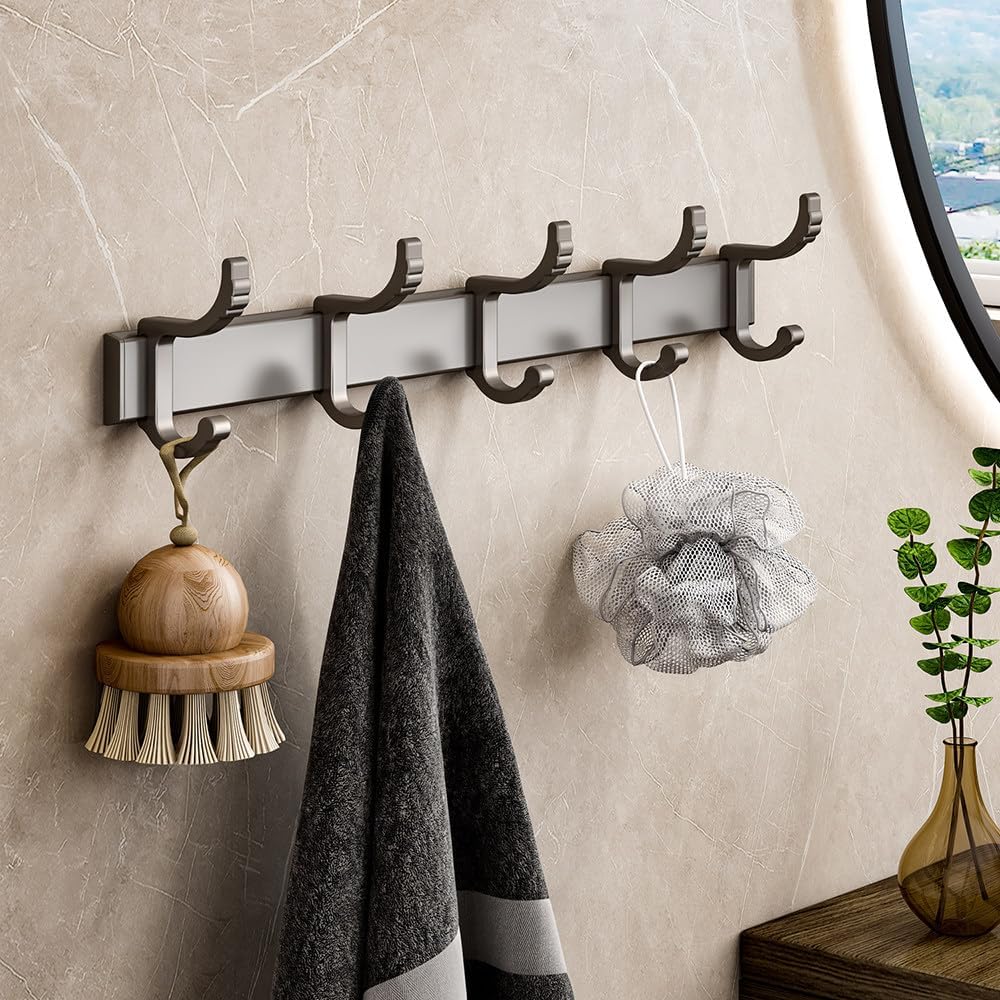 Towel Robe Hooks Coat Hook Gun Gray Aluminum Self-Adhesive Wall Rack Living Room Key Bag Hanger No Drilling Bathroom Accessories,RH,41,6H Black