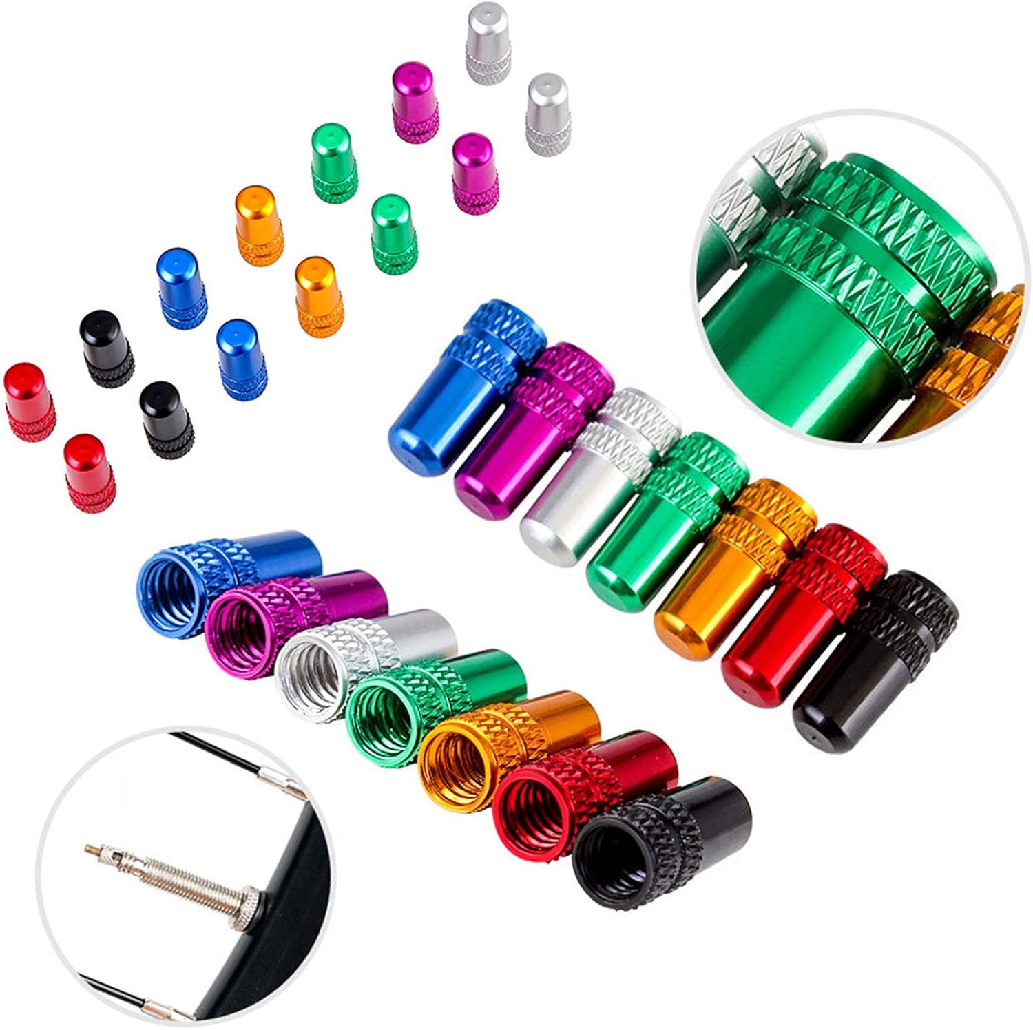 21 x Bicycle French Cap Wheel Tyre Valve Cover Anodised Aluminium Valve