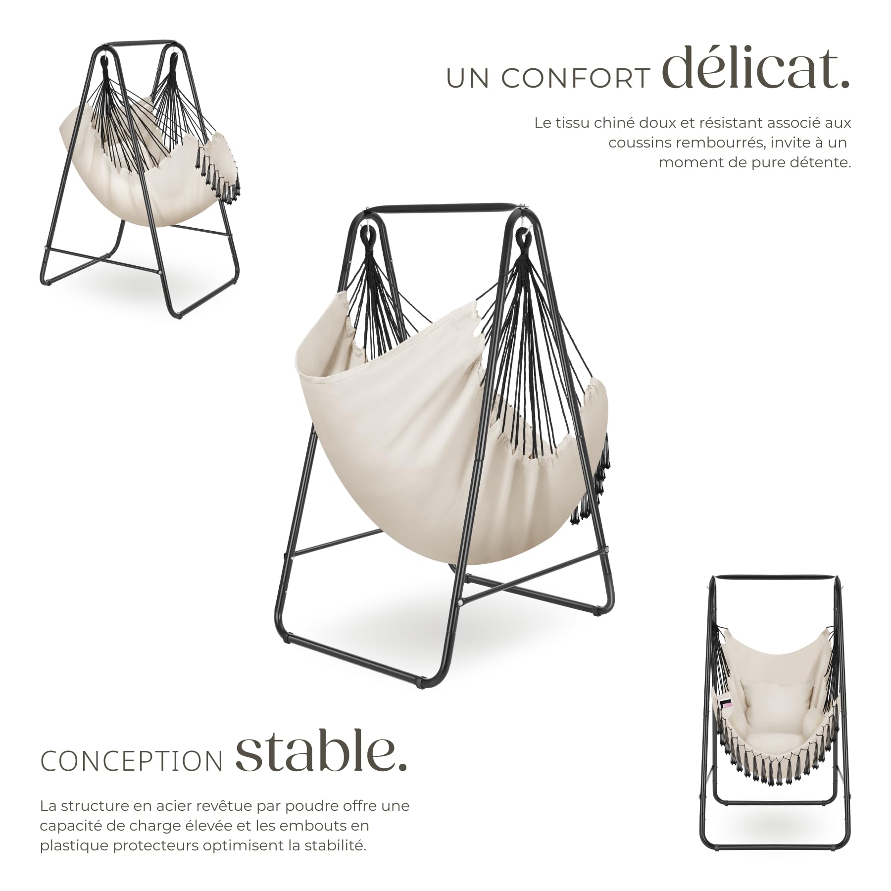 tectake® Fauteuil Suspendu Hamac Intérieur & extérieur avec Structure, Fauteuil Relax, Fauteuil de Lecture 1 Place Balancelle, Fauteuil Salon, Coussin Chaise Inclus Decoration Salon cocooning