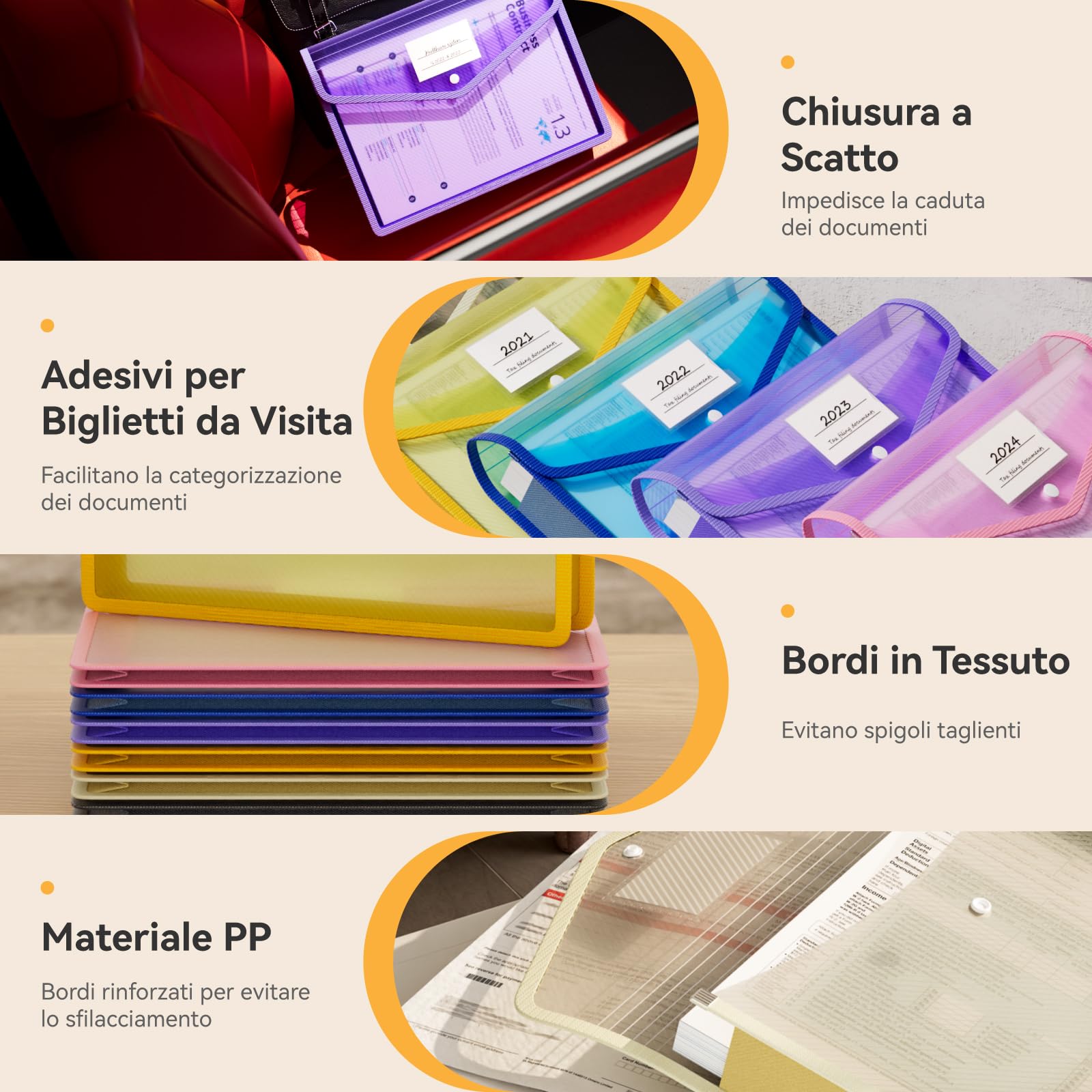 ABC life Cartelle Portadocumenti in Plastica, A4 Portadocumenti Trasparente impermeabile Wallets, Grande Capacità, con Etichette, perUfficio, Scuola, Casa, 6 Pezzi