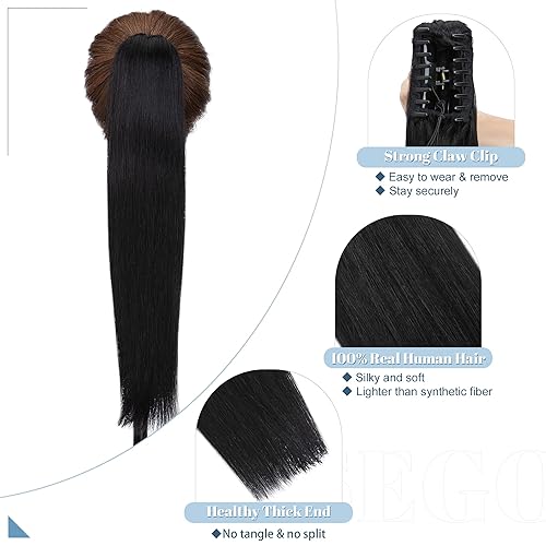 Miniatura 3 de SEGO - Extensiones de cabello humano, largo y liso, 100 % cabello Remy real, para mujeres, para usar en cola de caballo