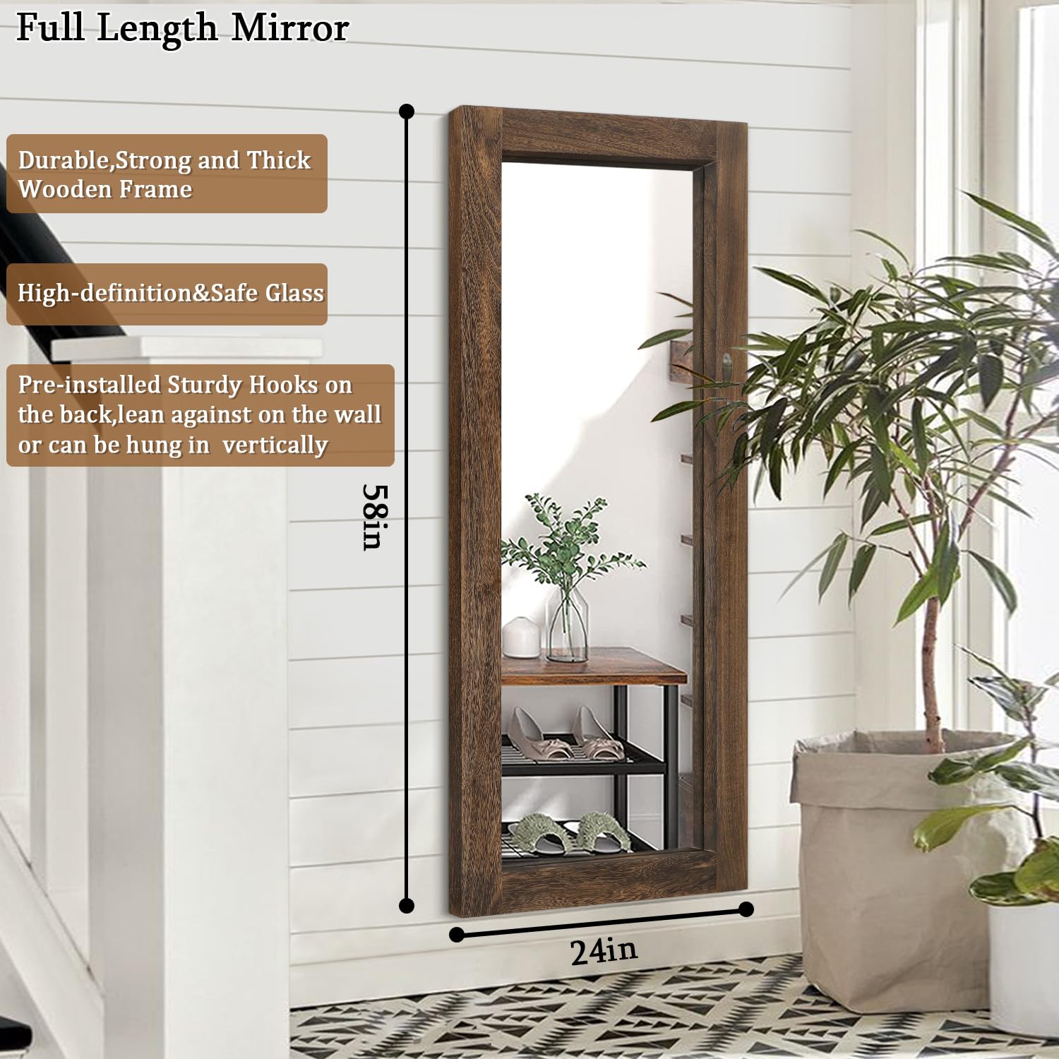 Amazon.com: AAZZKANG Retro Wall Mirror Full Length Wood Framed