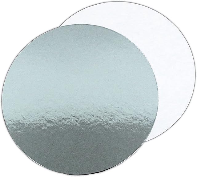 25 x Tyvos 6-inch Round Cake Cards - Reversible Silver & White - 1.5mm Thick