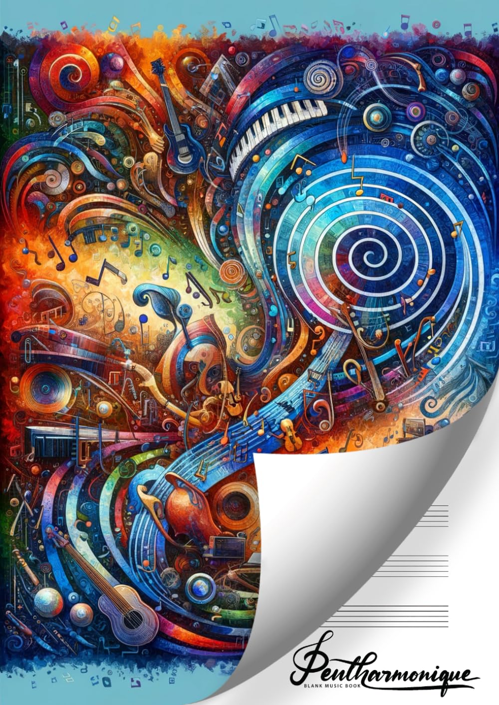 QUADERNO PENTAGRAMMATO DI MUSICA: formato grande A4 | 12 pentagrammi per pagina | 100 pagine | Indice iniziale | pillole didattiche | finitura lucida: Spirals of Sound