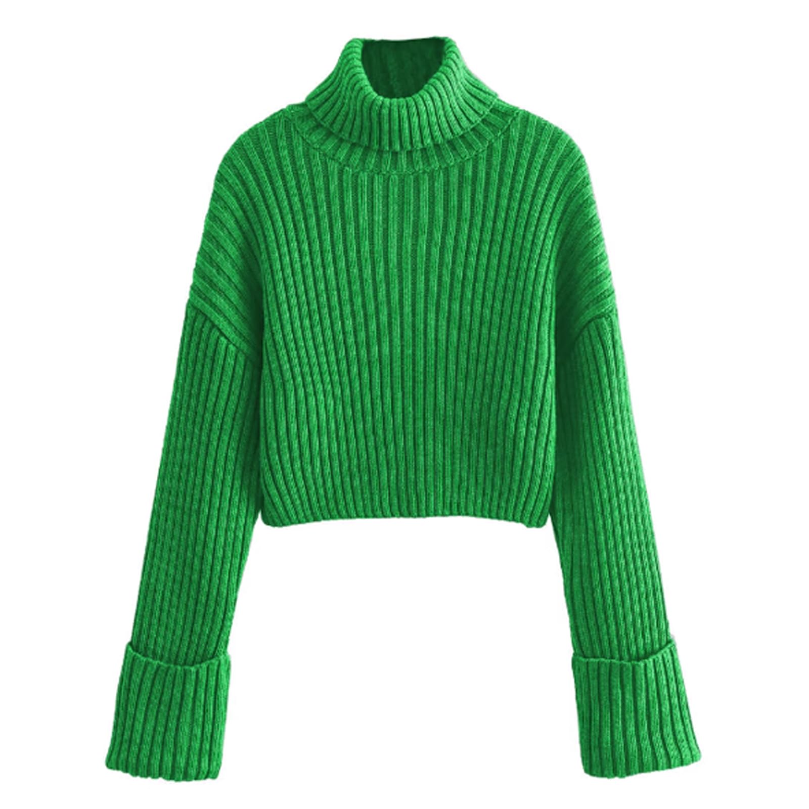 Womens Turtleneck Ribbed Long Sleeve Sweater Winter Fall Cropped Solid Knit Loose High Neck Pullover Jumper Tops