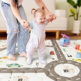 Car Portable Baby Play Mat 71 X 59 Playpen Mat Upgraded Thicken Baby Floor Play Mat Non-Slip Cushioned Crawling Mat Waterproof Activity Playmats for Babies Toddlers Infants (71X59, Letter Car)