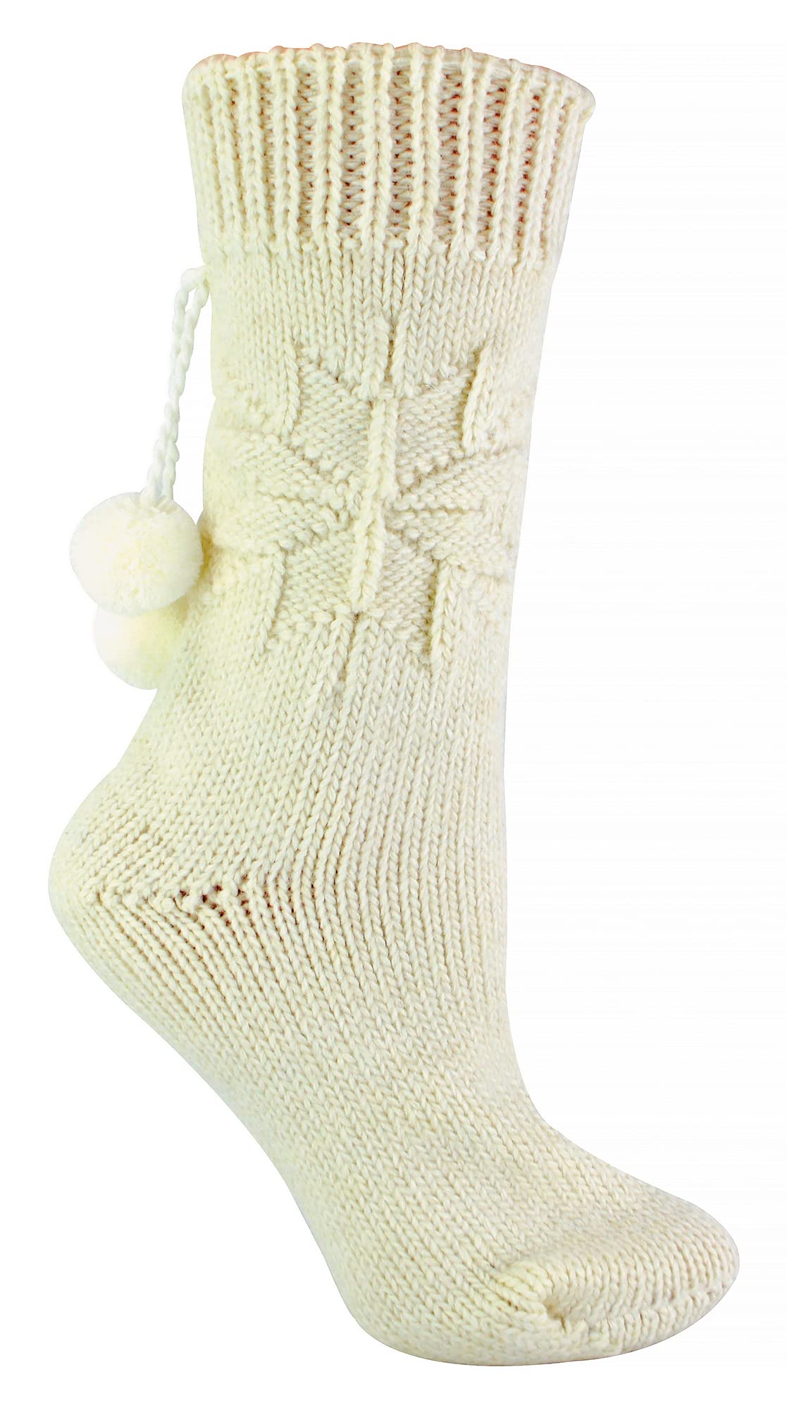 Sock Snob Unisex Cream Ladies Alpaca Wool Slipper Bed Socks With Pom Pom