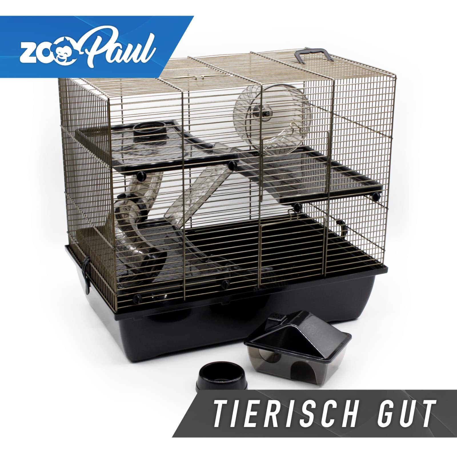 ZooPaul Deluxe Industrial Nagerkäfig Hamsterkäfig in schwarz Messing mit Zubehör