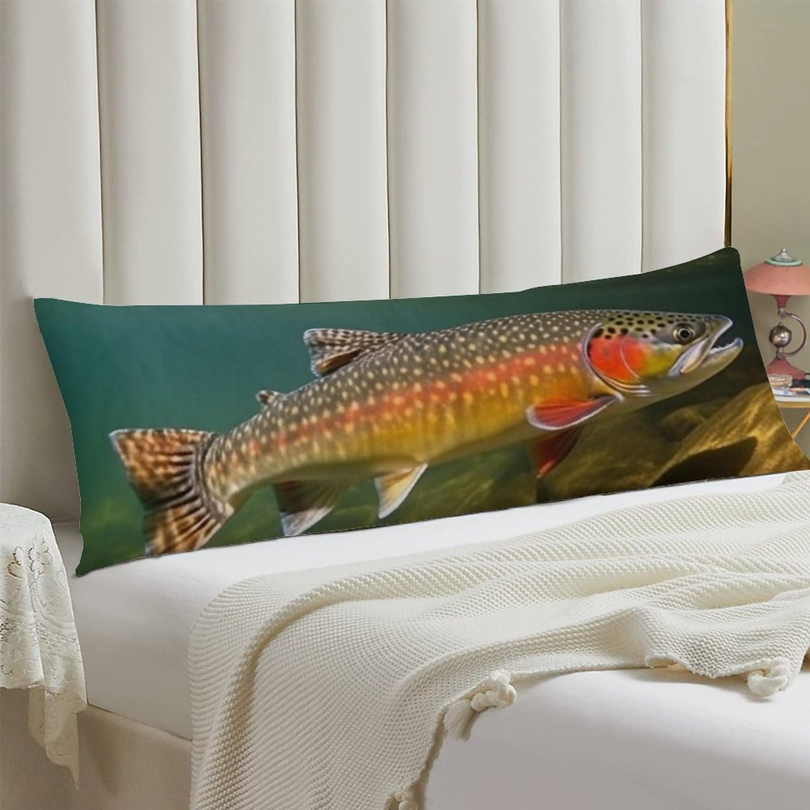 Body Pillow Cover 20x54 Long Pillow Case with Invisible Zipper Breathable Microfiber Brook Trout Fly Fishing Pillowcase Soft Cozy Protector for Bedroom Couch Sofa Bed Home Decor All Seasons