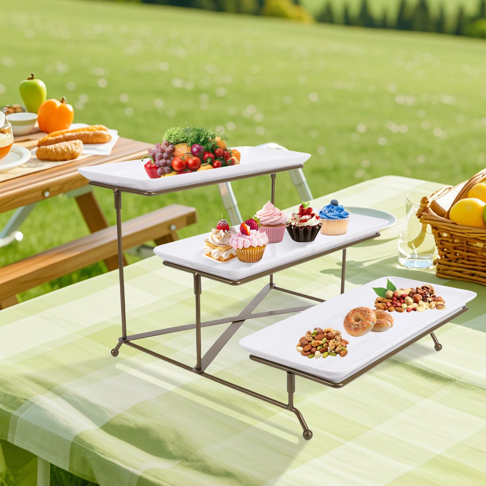 Soporte para bandeja de servir – Expositor de alimentos de 3 niveles para postres, frutas, galletas y cupcakes – ideal para fiestas y eventos