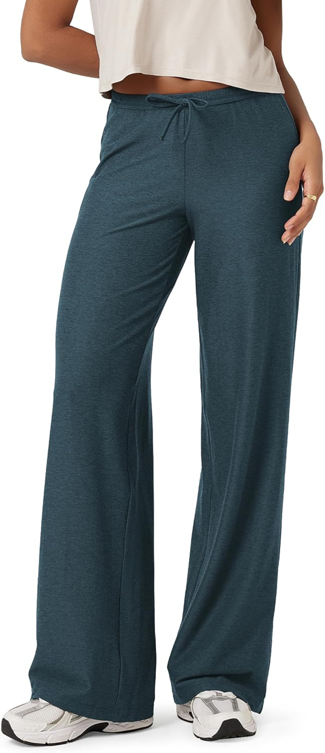 ODODOS Women's Wide Leg Pants - Ultra Soft odSTRATUM Tech Adjustable Mid-Rise Casual Pajama Lounge Pants