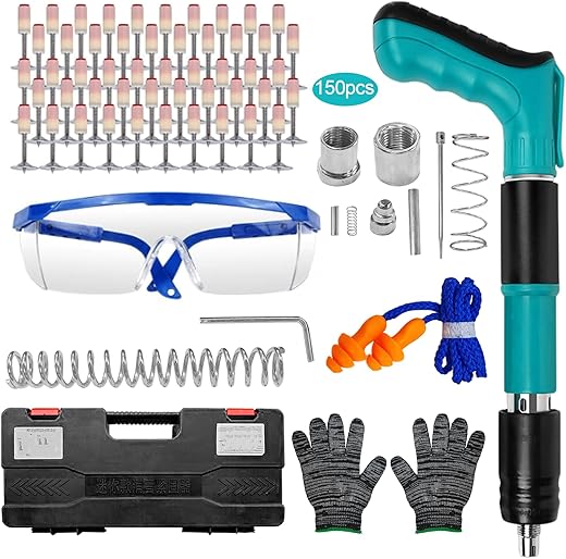 Upgraded Concrete Nail Gun Kit with 150 Nails, 5 Speed Removable Manual Steel Nail Gun for Ceiling/Fixture Install/Wire Hider, Removable and Cleanable Nail Gu n Cordless