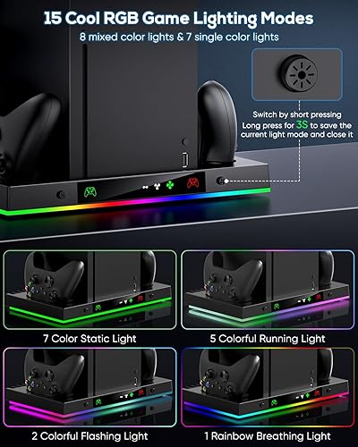 Miniatura 3 de Ventilador de refrigeración mejorado y soporte de carga dual para consola y controlador Xbox Series X, sistema de estación de carga más fría para la