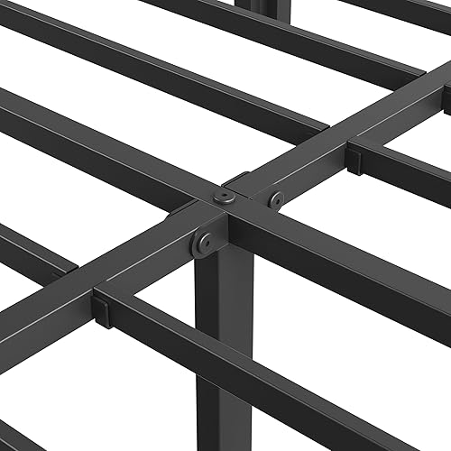 Miniatura 8 de ZIYOO Marco de cama de metal de tamaño matrimonial de 14 pulgadas, plataforma resistente con soporte de listones de acero, no necesita somier, fácil