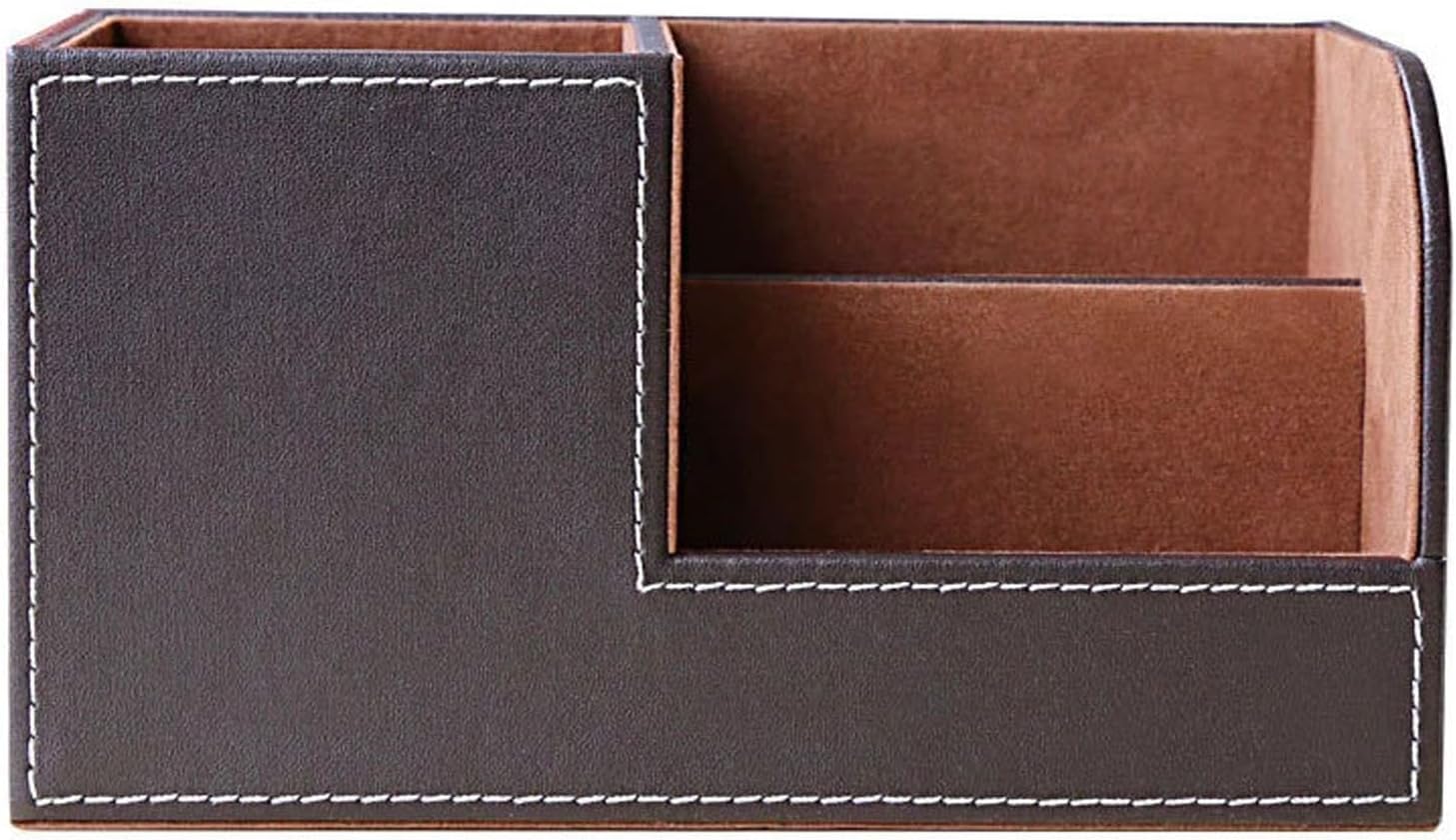 Leather Pen Holder, Multifunctional Desktop Organizer with PU Leather Material and Compact Size, Remote Control Holder for Office Home School Desk Stationery (Coffee Color)