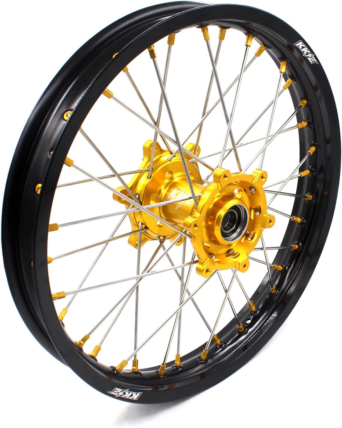 KKE 1.6 * 21" & 2.15 * 19" MX Dirt Bike Motorcycle Spoked Wheels Rim Set Compatible with SUZUKI RM125 1996-2007, RM250 1996-2008 Gold Nipple