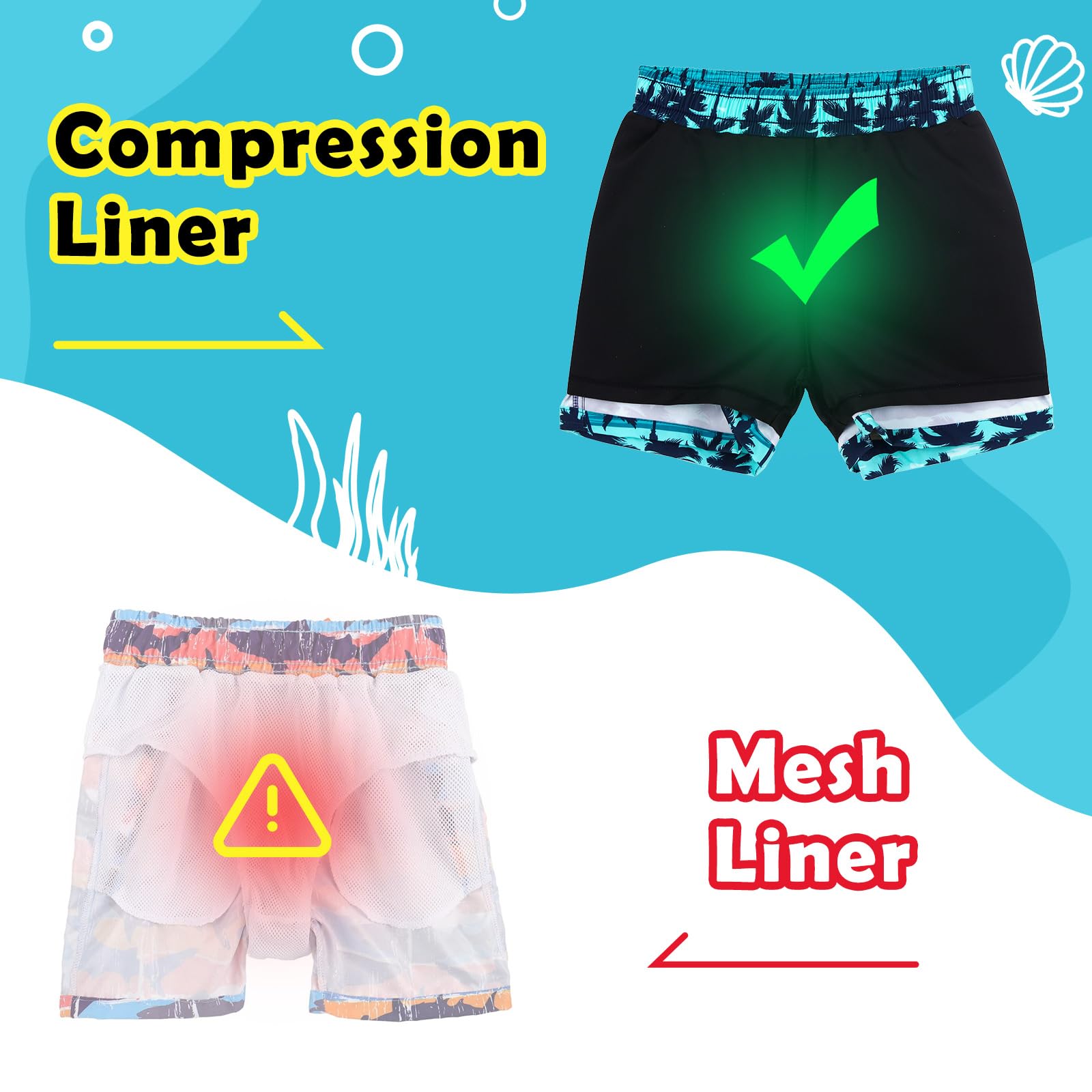 LACOFIA 2 Piezas Bañador Niños 2 en 1 Pantalones Cortos Playa/Piscina con Forro de Compresión Ropa de Baño para Niño Short de Natación con Cintura Elástica para 2 a 14 años