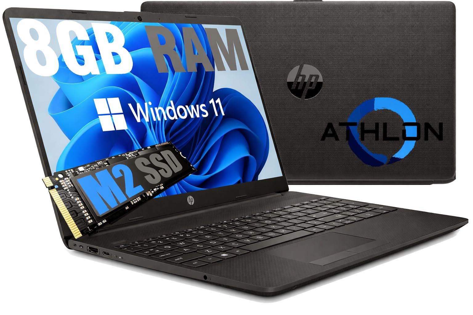 HP Notebook 255 G8 Pc portatile,Display HD 15.6",Cpu Amd Athlon,fino a 2,60 GHz,Ram 8 GB DDR4,SSD M.2 Nvme 256 Gb, Bluetooth, WIFI,Porta Lan RJ-45,Windows 11