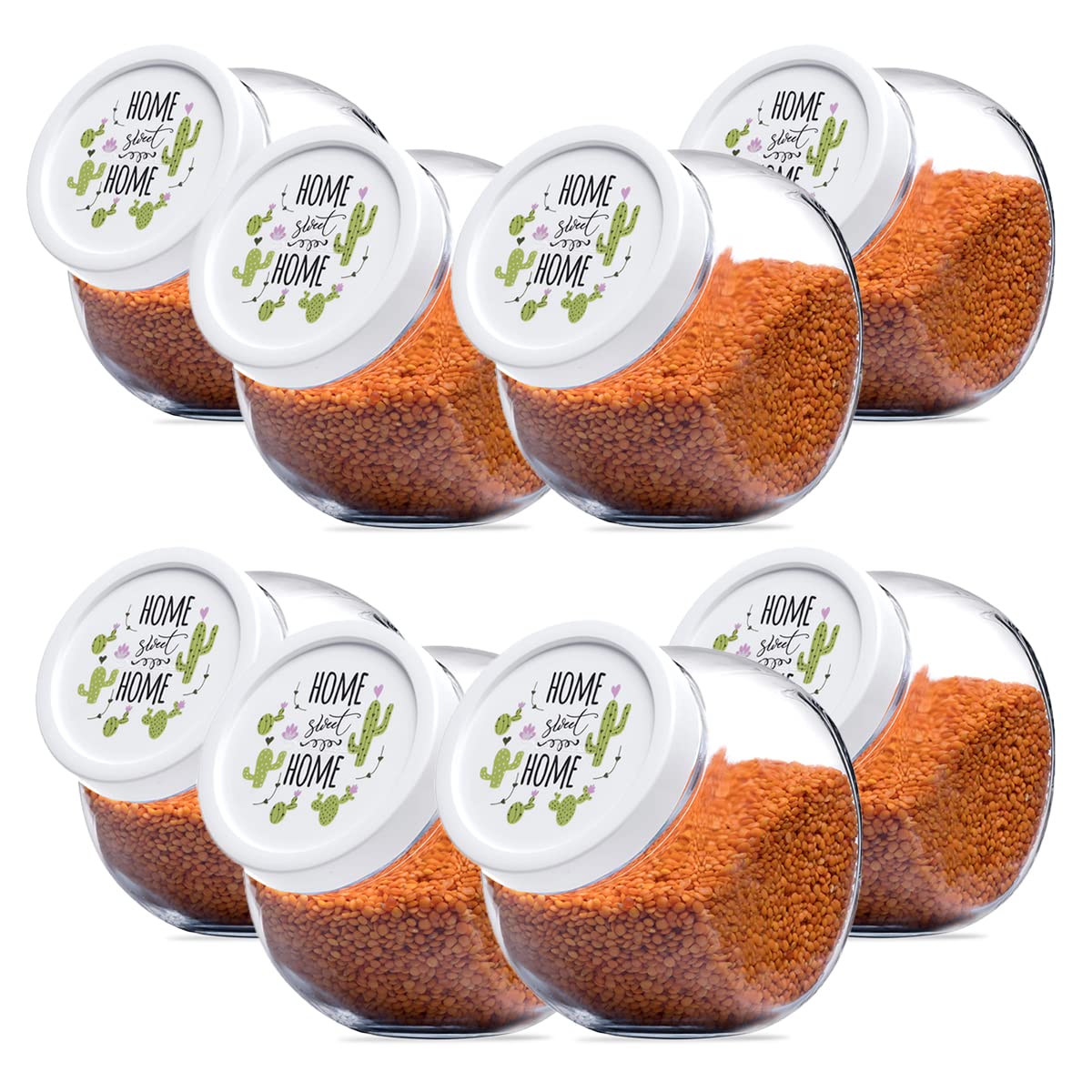 Juego de 8 Botes para chuches con Tapa, Recipientes para Alimentos, Tarro de Cristal - Diámetro 10.5 x Altura 16 cm