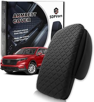 Armrest Cover for Honda CRV Center Console Pad with Organizer Storage Pockets, Black Faux Leather Arm Rest Lid Protector Cushion Interior Accessories 2023-2026