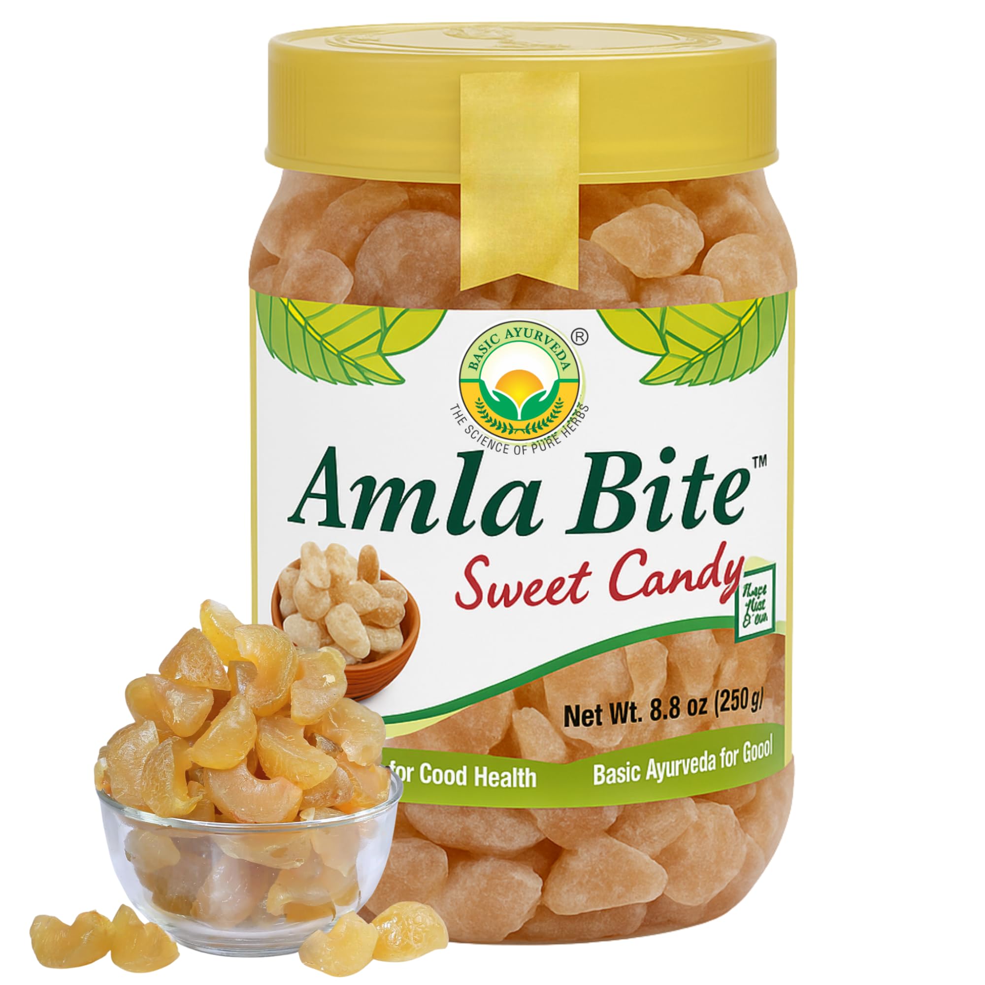 Basic Ayurveda Amla Bite Sweet Candy | Dried Indian Gooseberry Fruit | Soft & Chewy Candy | Natural Source of Vitamin C | 8.82 Oz/250g